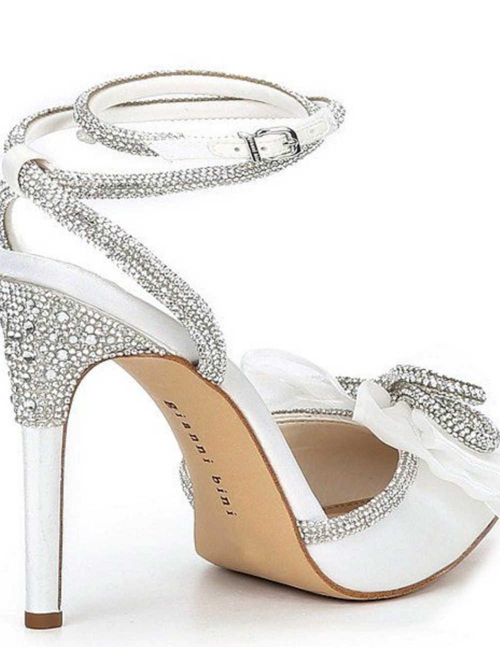 Gianni Bini White Crystal Bow Ankle-Strap Stiletto Sandals